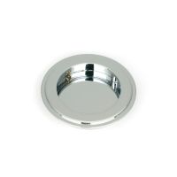The 75mm Art Deco Round Flush Pull Handle in Polished Chrome Shown from the Front on a White Background