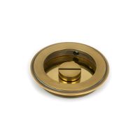 75mm Art Deco Round Sliding Pocket Door Privacy Set in Aged Brass