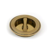 75mm Art Deco Round Sliding Pocket Door Privacy Set in Aged Brass