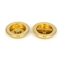 The 75mm Art Deco Round Sliding Pocket Door Privacy Set in Polished Brass Front and Back Section Shown Side by Side
