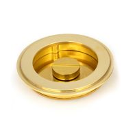 The 75mm Art Deco Round Sliding Pocket Door Privacy Set in Polished Brass Showing the Locking mechanism of the Privacy Lock