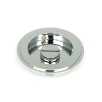 The 75mm Art Deco Round Sliding Pocket Door Privacy Set in Polished Chrome Showing the Rear of the Locking Mechanism