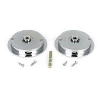 The 75mm Art Deco Round Sliding Pocket Door Privacy Set in Polished Chrome Shown from Behind with Supplied Spindle and Screws