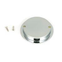 The 75mm Classic Round Flush Pull Handle in Polished Chrome Shown from Behind with Supplied Screws on a White Background