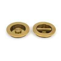 The 75mm Classic Round Sliding Pocket Door Privacy Set in Aged Brass on a White Background Showing Both Sections Side by Side