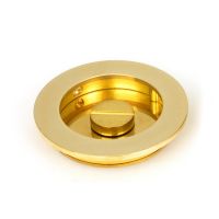 The 75mm Classic Round Sliding Pocket Door Privacy Set in Polished Brass Showing the Locking mechanism of the Privacy Lock