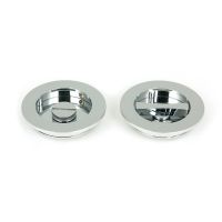 The 75mm Classic Round Sliding Pocket Door Privacy Set in Polished Chrome Showing the Front and Rear Section Side by Side