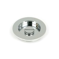 The 75mm Classic Round Sliding Pocket Door Privacy Set in Polished Chrome Showing the Rear of the Locking Mechanism