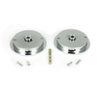 The 75mm Classic Round Sliding Pocket Door Privacy Set in Polished Chrome Shown from Behind with Supplied Spindle and Screws