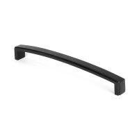 The 8.25" Linear Bridge Pull Handle in Black Stood Upright on a White Background