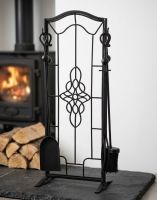 The 82cm “Dawnmead House” Gothic Fireside companion Set next to a Traditional Log Burner Stove in a Modern Home - Digital Illustration The 82cm “Dawnmead House” Gothic Fireside companion Set next to a Traditional Log Burner Stove in a Modern Home - Digital Illustration