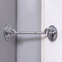 The 8 Inch Brigth Chrome Cabin Hook Loose Ring Type Holding open a White Door in a Modern Home - Digital Illustration 