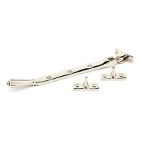 The 10 Inch Polished Nickel Georgian Reeded Casement Window Stay on a White Background 