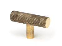 The Aged Brass "Astor" Knurled Industrial T-Bar Cabinet Fitting Shown on a White Background at an Angle