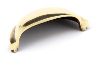 The Aged Brass Finish Cup Pull Handle on a White Background Shown from Underneath