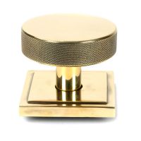 The Aged Brass Knurled Centre Door Knob on Square Rose Shown Upright on a White Background The Aged Brass Knurled Centre Door Knob on Square Rose Shown Upright on a White Background