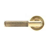 The Aged Brass Knurled Lever on Beehive Rose Set Shown from the Front The Aged Brass Knurled Lever on Beehive Rose Set Shown from the Front