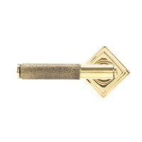 The Aged Brass Knurled Lever on Square Rose Set Shown in a Diamond Orientation The Aged Brass Knurled Lever on Square Rose Set Shown in a Diamond Orientation