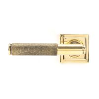 The Aged Brass Knurled Lever on Square Rose Set Shown in a Square Orientation The Aged Brass Knurled Lever on Square Rose Set Shown in a Square Orientation