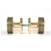 The Aged Brass Knurled Mortice/Rim Knob Set on a Beehive Rose Shown Screwed Together from the Side The Aged Brass Knurled Mortice/Rim Knob Set on a Beehive Rose Shown Screwed Together from the Side