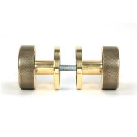 The Aged Brass Knurled Mortice/Rim Knob Set on a Plain Rose Shown Screwed Together from the Side The Aged Brass Knurled Mortice/Rim Knob Set on a Plain Rose Shown Screwed Together from the Side