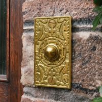 The “Anderson” Polished Brass Rectangle Pattern Bell Push on a Exterior Stone Wall next to a Front Door - Digital Illustration The “Anderson” Polished Brass Rectangle Pattern Bell Push on a Exterior Stone Wall next to a Front Door - Digital Illustration