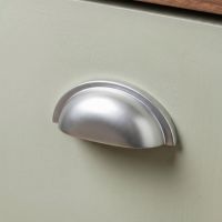 The Art Deco Concealed Cup Drawer Pull in Satin Chrome Mounted on an Olve Green Drawer - Digital Illustration The Art Deco Concealed Cup Drawer Pull in Satin Chrome Mounted on an Olve Green Drawer - Digital Illustration