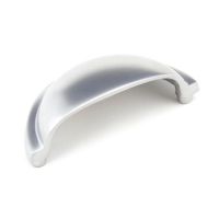The Art Deco Concealed Cup Drawer Pull in Satin Chrome Shown on its Side 