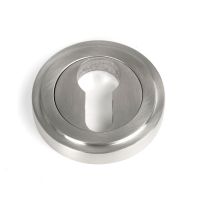 The Art Deco Concealed Euro Keyhole Escutcheon in Satin Stainless Steel Shown on a White Background