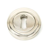 The Art Deco Concealed Standard Keyhole Escutcheon - Polished Nickel on a White Background 
