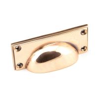 The Art Deco Cup Drawer Pull with Backplate in Polished Bronze on a White Background 