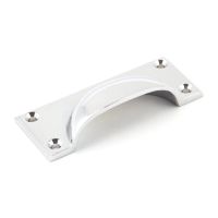 The Art Deco Cup Drawer Pull with Backplate in Polished Chrome Shown on its Side 