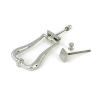 The Art Deco Geometric Loop Door Knocker in Polished Stainless Steel Shown with Separate Components on a White Background