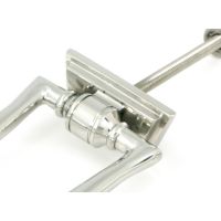 The Art Deco Geometric Loop Door Knocker in Polished Stainless Steel with a Close up of the Hinge Mechanism
