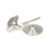 The Art Deco Stepped Rose Center Door Knob in Polished Stainless Steel Shown in Separate Components