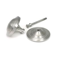 The Art Deco Stepped Rose Center Door Knob in Satin Stainless Steel Shown in Separate Components