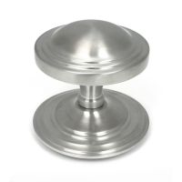 The Art Deco Stepped Rose Center Door Knob in Satin Stainless Steel Shown Upright on a White Background