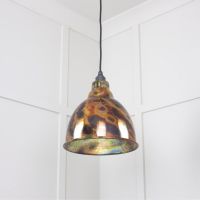 The Aura Dome Pendant Light in Burnished Brass Shown from a Low Angle