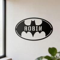 The "Batman" Iron Personalised Wall Art with Customisable Name on a Clean Modern Wall - Digital Illustration The "Batman" Iron Personalised Wall Art with Customisable Name on a Clean Modern Wall - Digital Illustration