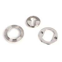 The Beehive Concealed Euro Keyhole Escutcheon in Polished Stainless Steel Shown with all Components on a White Background