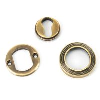 Beehive Concealed Standard Euro Escutcheon - Aged Brass with all of the Components 