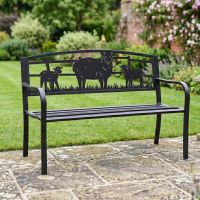 The Bespoke Ewe Sheep Family Iron & Steel Black Park Bench in a Traditional Walled Garden with Flowers Behind - Digital Illustration The Bespoke Ewe Sheep Family Iron & Steel Black Park Bench in a Traditional Walled Garden with Flowers Behind - Digital Illustration
