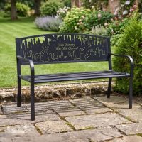 The Bespoke Mary Poppins Iron & Steel Park Bench in Black in Front of a Manicured Cottage Garden - Digital Illustration The Bespoke Mary Poppins Iron & Steel Park Bench in Black in Front of a Manicured Cottage Garden - Digital Illustration