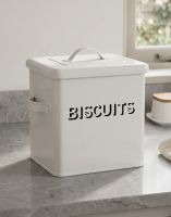 The Bessie Vintage White Biscuit Tin on a Grey Marble Effect Kitchen Counter Top - Digital Illustration