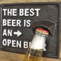 The Best Beer Is An Open Beer Cast Iron Bottle Opener Close Up