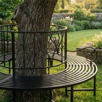 The Black "Averley" Circular Wrap-Around Garden Tree Bench Close up of the Right Side - Digital Illustration The Black "Averley" Circular Wrap-Around Garden Tree Bench Close up of the Right Side - Digital Illustration