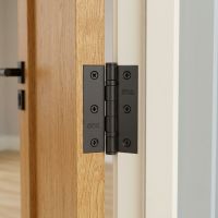 The Black 3" Ball Bearing Butt Hinges Mounted on a White Door Frame on a Contemporary House - Digital Illustration The Black 3" Ball Bearing Butt Hinges Mounted on a White Door Frame on a Contemporary House - Digital Illustration