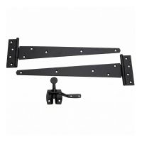 The Black 450mm (18") Door Hardware Kit - Complete Tee Hinges & Auto Latch Pack on a White Background