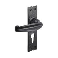 Black Antique Euro Cylinder Door Handles - Rustic Scalloped Lever Pair