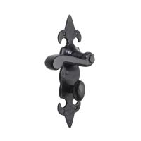 The Black Antique Fleur-de-Lis Bathroom Door Handles - Large 210mm Privacy Lever Pair on a White Background